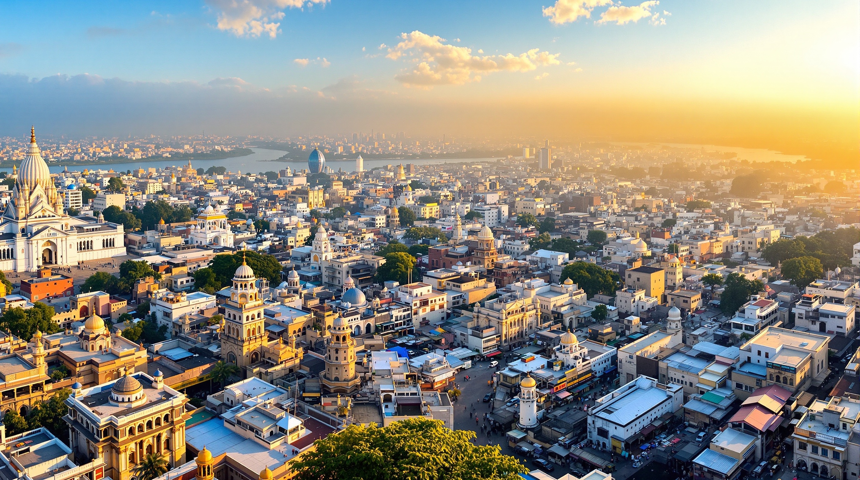 Panoramic aerial view of Godhra city showing traditional and modern architecture